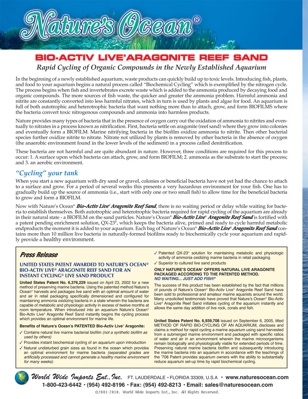 Natures Ocean® Bio Activ Live Aragonite Reef Sand Brochure